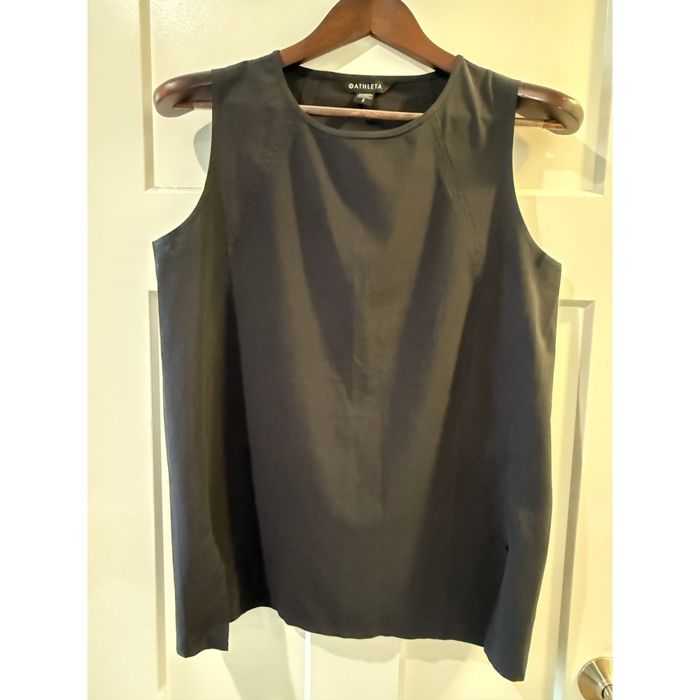 Athleta Zephyr Refined Tank Black Sleeveless Crew Neck Top Small S Side Slit